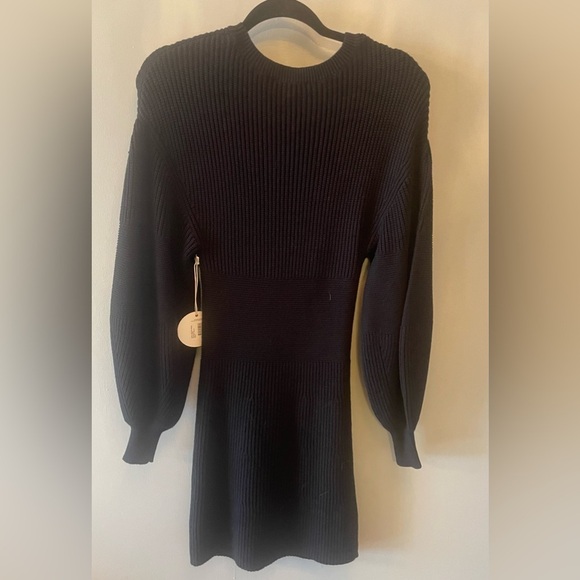 STAUD dress Marylebone balloon sleeve ribbed knit mini dress NWT black S $245- - Picture 9 of 12